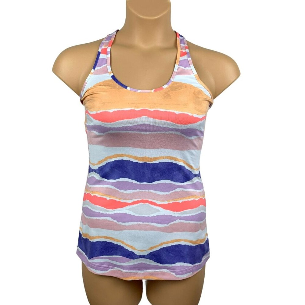 LULULEMON Cool Racerback Tank Top Beacher Stripe White Iris Flower